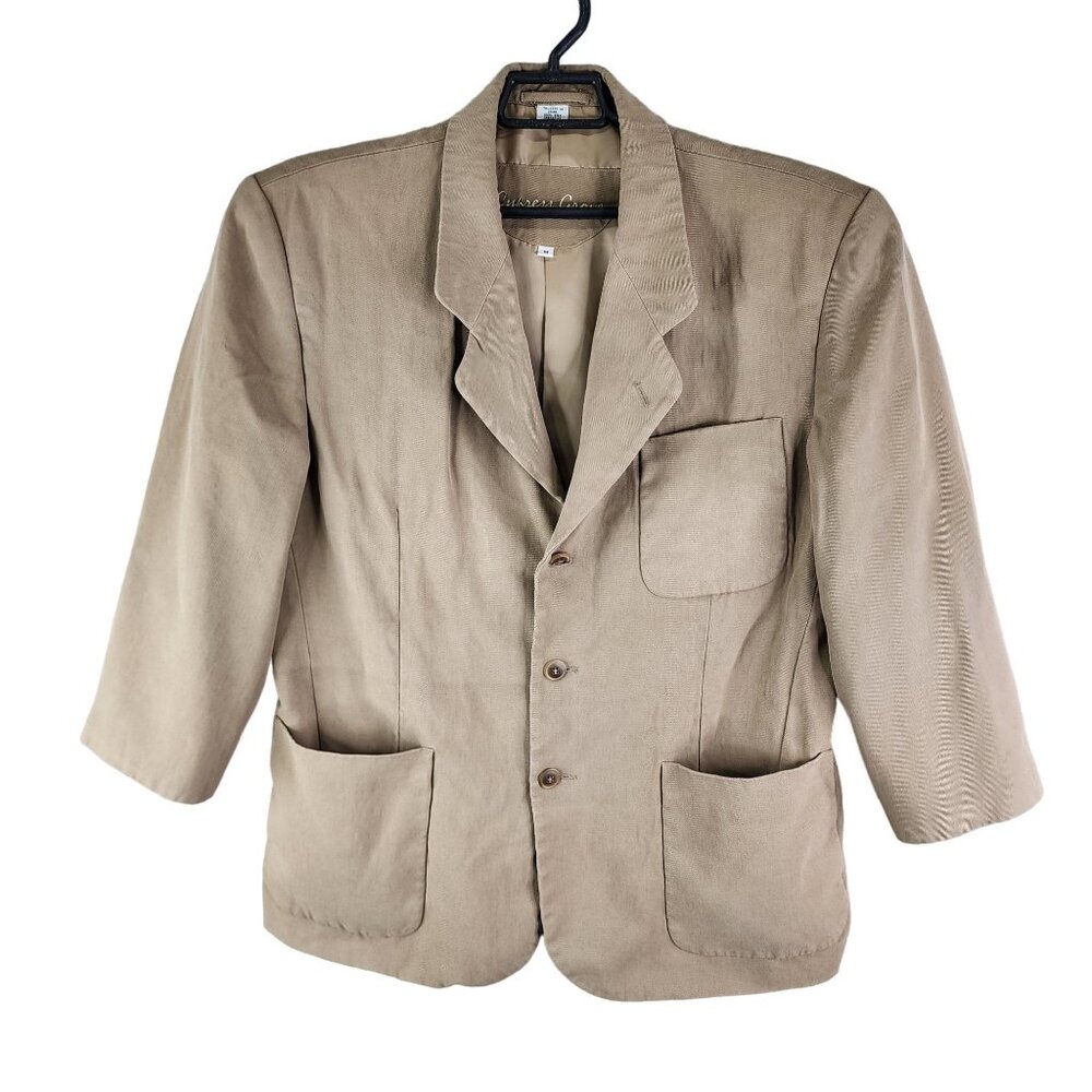 Mens Tan Cypress Grove 100% Silk Gaberdine Blazer Jacket 3 Button Long Sleeve M